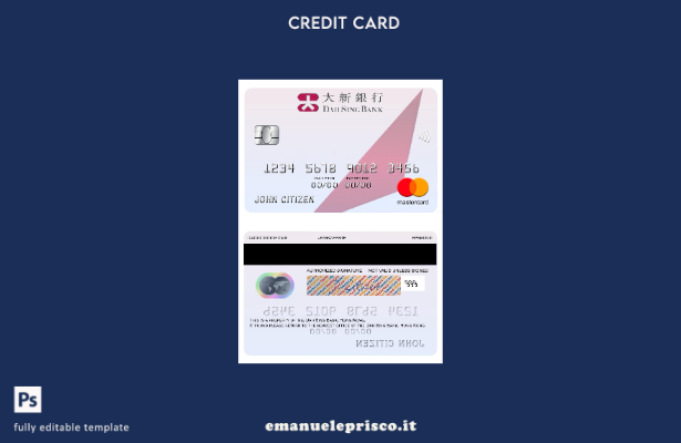 modello di carta mastercard Hong Kong Dah Sing Bank in stile verificato